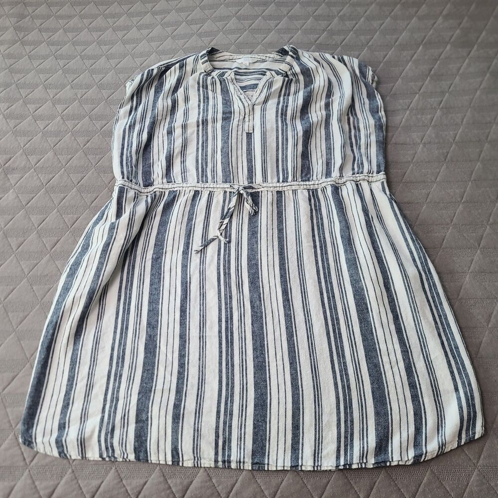 Time And Tru XXL (20) Linen Blend Sleeveless Dress With Pockets White And Blue